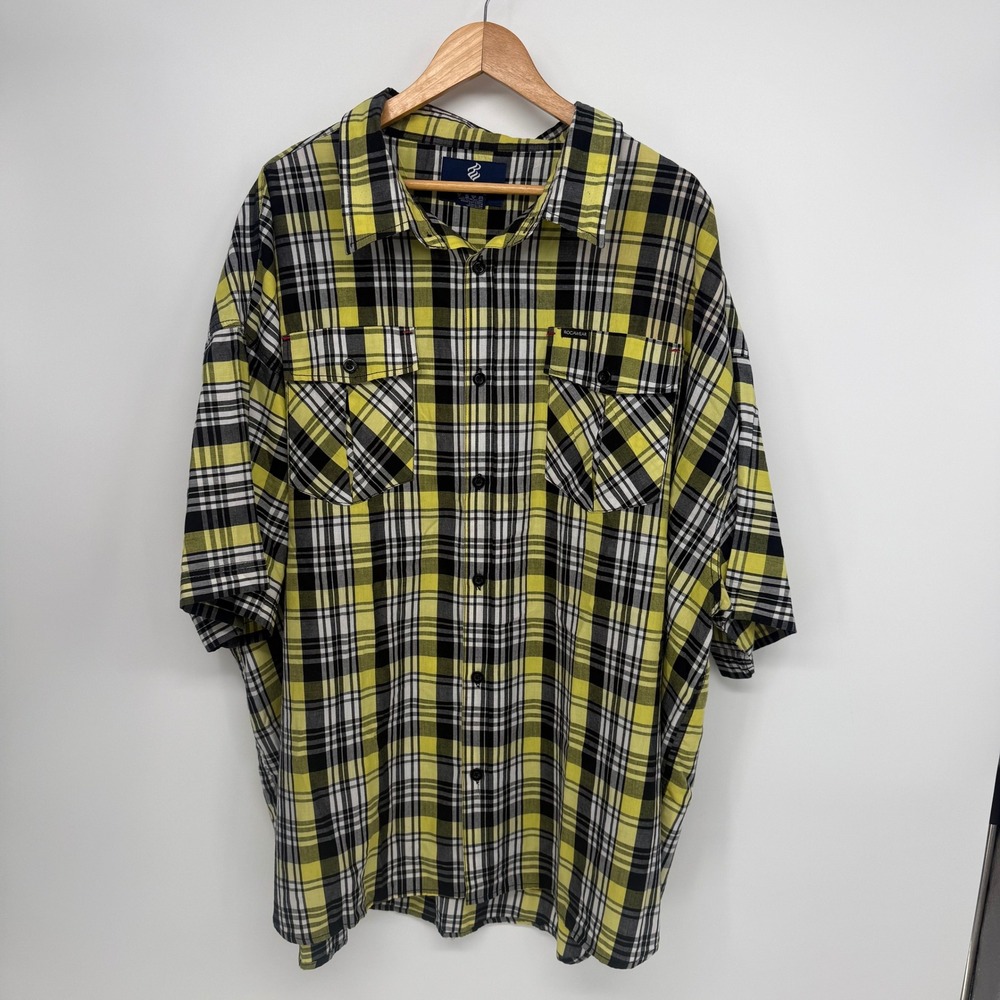 Vintage RocaWear 90s Plaid Short Sleeve Button Down Shirt Yellow Black Plaid 6XB